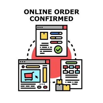 Online order confirming and e commerce purchasing process Stock Illustration
