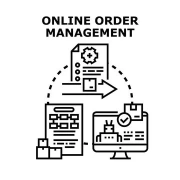 Online order management system processing business orders Stock Illustration