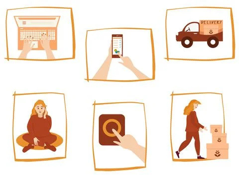 Online order process. Paying at home Stock Illustration