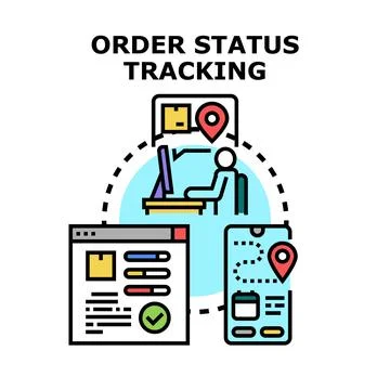 Online order status tracking and delivery management concept Illustrazione stock