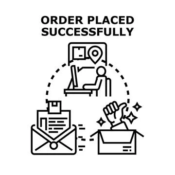 Online order successfully completing delivery process concept Illustrazione stock
