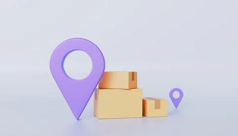 Online order tracking, Cargo delivery, Cardboard boxes with location pointer イラスト素材