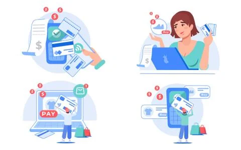 Online order wireless mobile payment service set Stock Illustration