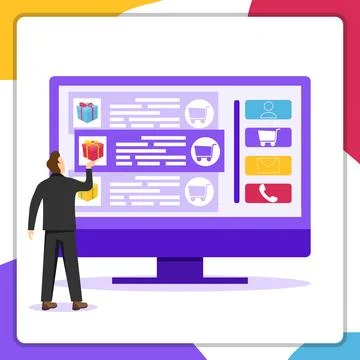 Online ordering of goods. Online ordering of goods through a computer. Stock Illustration