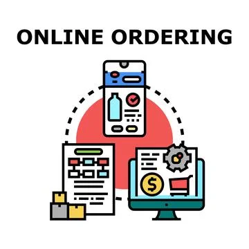 Online ordering process accessing digital shopping services Stock Illustration
