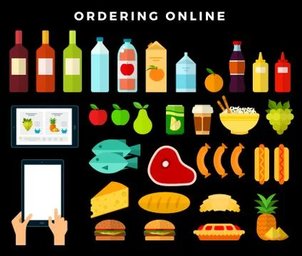 Online ordering products from the store on dark background Stock Illustration