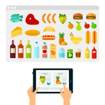 Online ordering products from the store website vector illustration in a flat Stock Illustration
