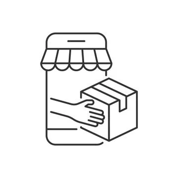 Online package delivery linear icon on white Stock Illustration