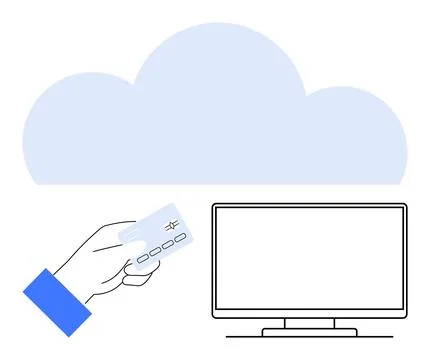 Online Payment and Cloud Computing Concept with Hand Holding Credit Card Ne.. Stock Illustration