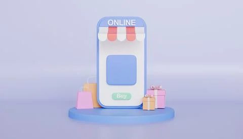 Online payment and delivery with floating elements, online shop concept Stock Illustration