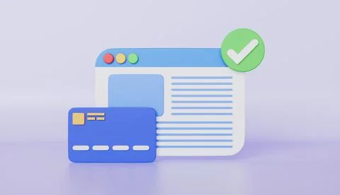 Online payment and e-commerce, Website page with credit card and check mark Stock Illustration