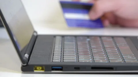 Online payment, close up of human hands shopping on line Stock Footage 48990013