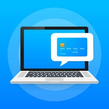 Online payment on computer. Financial accounting, electronic payment notifica Stock Illustration