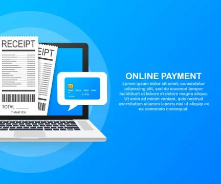 Online payment on computer. Financial accounting, electronic payment notifica Stock Illustration