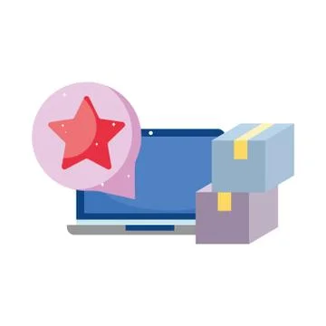 Online payment, computer ordering boxes, ecommerce market shopping, mobile app Illustrazione stock