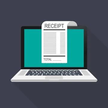Online payment on computer vector illustration, flat cartoon big pay bill tax Illustrazione stock