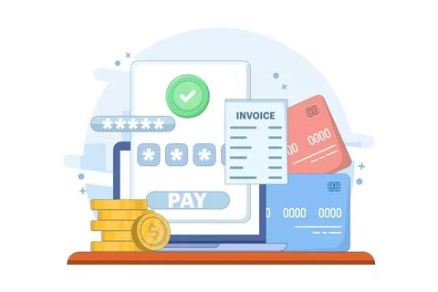 Online payment concept. Device with electronic invoice. Stock Illustration
