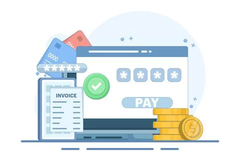 Online payment concept. Device with electronic invoice. Stock Illustration