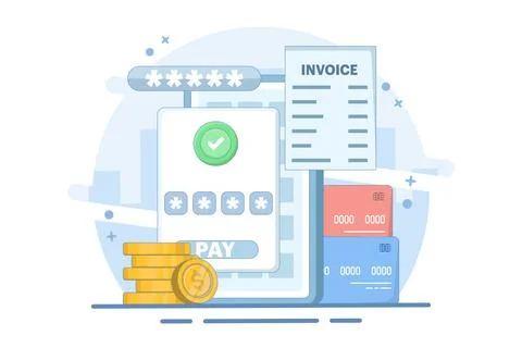 Online payment concept. Device with electronic invoice. Stock Illustration