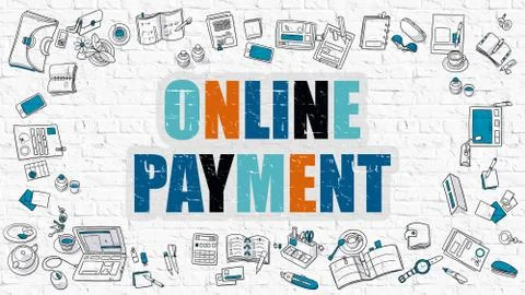 Online Payment Concept with Doodle Design Icons Stock Illustration