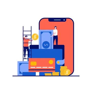 Online payment, e-transfer digital wallet concepts with character. People s.. Stock Illustration