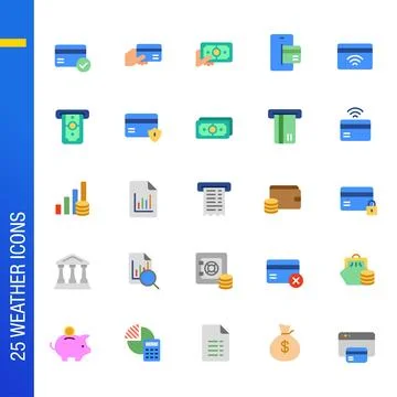 Online payment flat icon set. Stock Illustration