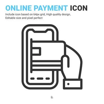 Online payment icon vector with outline style isolated on white background Stock Illustration