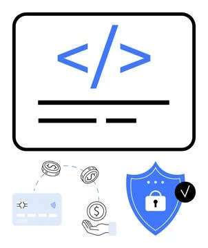 Online Payment Integration with Secure Coding and Transaction Protection Illustrazione stock