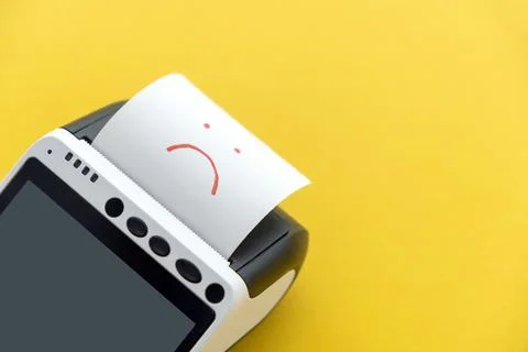 Online payment issue or error. Closeup of payment POS terminal with touchscreen Stock Photos