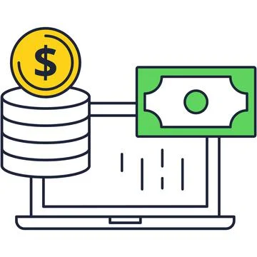 Online payment via laptop vector flat icon Stock Illustration