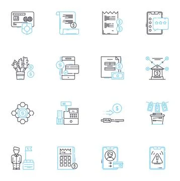 Online payment linear icons set. Transaction, Security, E-commerce, Encryption Stock Illustration
