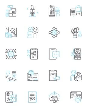 Online payment linear icons set. Transaction, Security, E-commerce, Encryption Stock Illustration