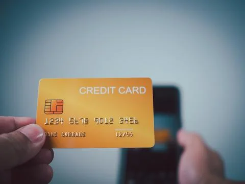 Online payment, Man using mobile smartphone and credit card for online shop.. Foto stock