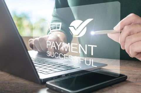 Online payment. Men hands using laptop computer for online shopping. Paymen.. Stock Photos