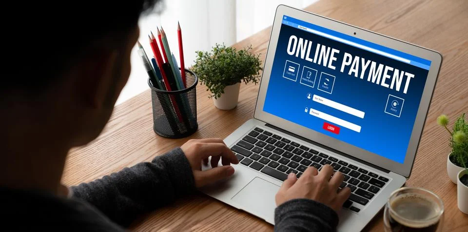 Online payment platform for modish money transfer Stock Photos