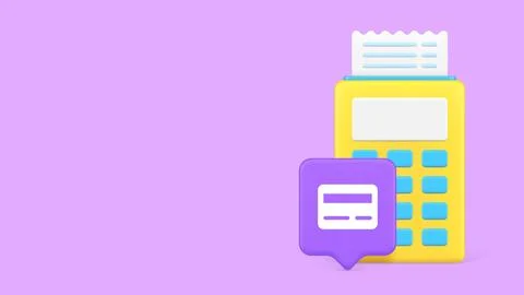 Online Payment With Pos Terminal 3d Banner Template Vector Illustration. Stock Illustration