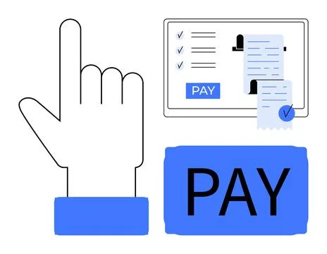 Online Payment Process with Touchscreen Hand Gestures and Digital Receipt C.. Illustrazione stock