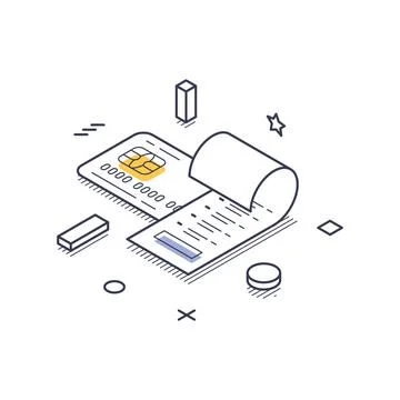 Online payment processes illustrated as an isometric line art design Illustrazione stock