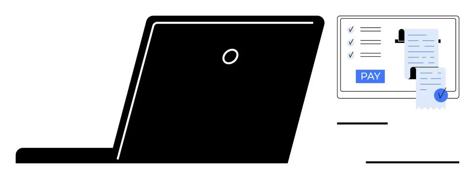 Online Payment Processing Through Laptop and Secure Digital Invoice Concept Illustrazione stock