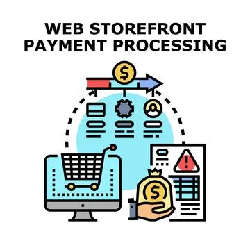 Online payment processing for web storefront purchases Stock Illustration