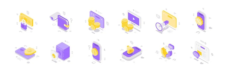 Online payment security and digital marketing isometric vector illustration i Stock Illustration