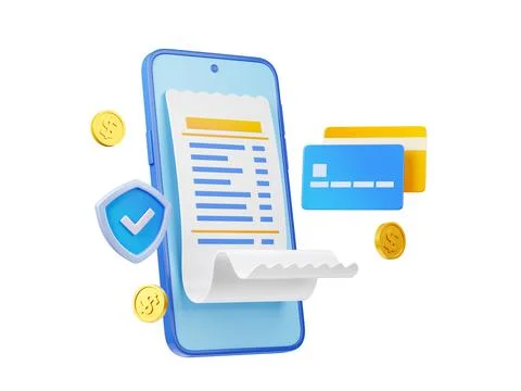 Online payment security concept, 3d phone and bill Stock Illustration