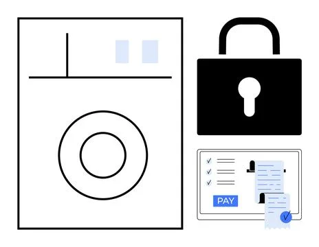 Online Payment Security with Encrypted Laundry Service and Digital Receipts Stock Illustration