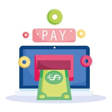 Online payment, tablet computer money pay button, ecommerce market shopping 스톡 일러스트