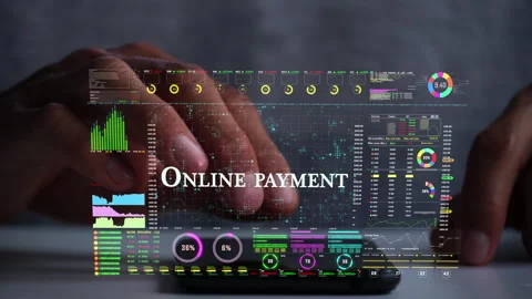 Online payment text on business data number futuristic hologram background. Stock Footage 281387439