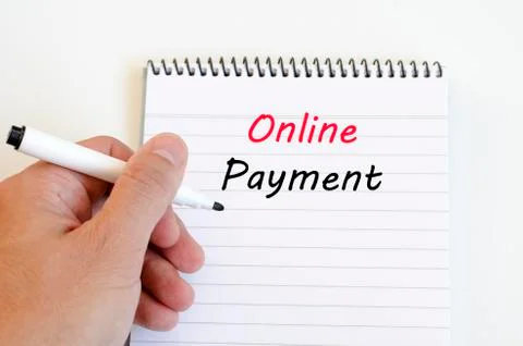 Online payment text concept on notebook Stock Photos