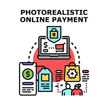 Online payment transaction process connecting customers shopping Stock Illustration