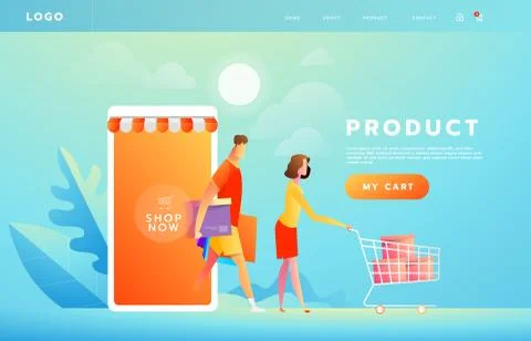 Online payment using application concept with couple shopping on smartphone Illustrazione stock