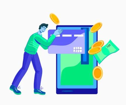 Online payment using mobile application concept vector illustration isolated. Ilustración de archivo