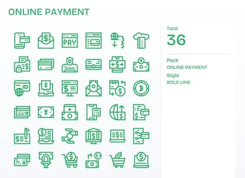 Online Payment Vector Graphics featuring 36 Bold Line Detail Enhanced Retin.. Stock Illustration